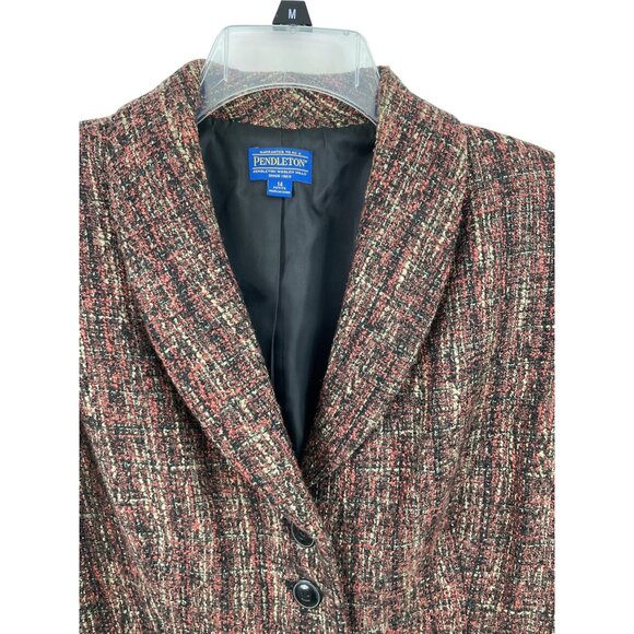 Pendleton Petites Black Tan Orange Tweed Lined Blazer Jacket Womens Size 14P - Picture 3 of 9